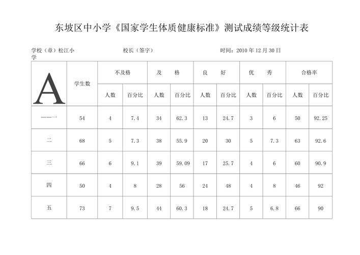 国家学生体质健康标准测试成绩统计表